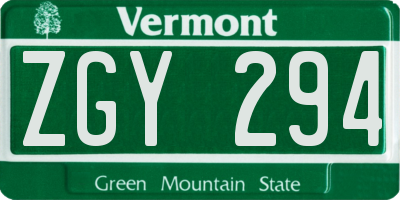 VT license plate ZGY294