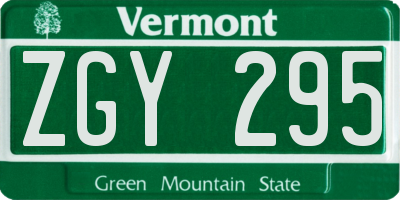 VT license plate ZGY295