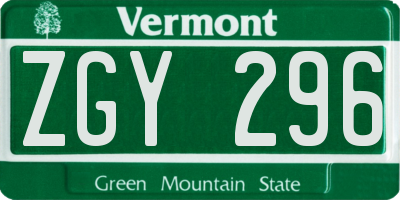 VT license plate ZGY296