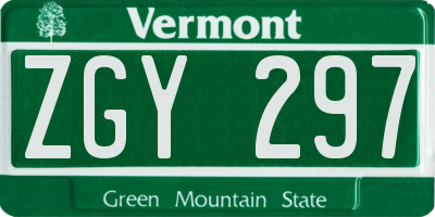 VT license plate ZGY297