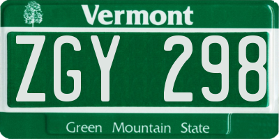 VT license plate ZGY298