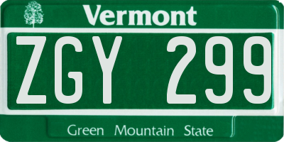 VT license plate ZGY299