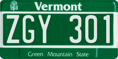 VT license plate ZGY301