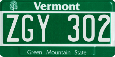VT license plate ZGY302