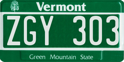 VT license plate ZGY303