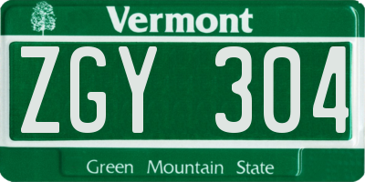 VT license plate ZGY304