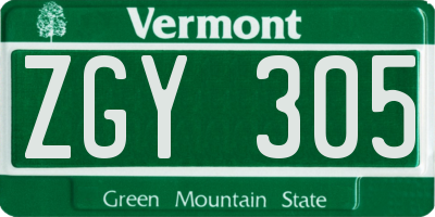 VT license plate ZGY305