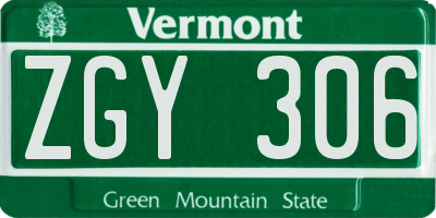 VT license plate ZGY306