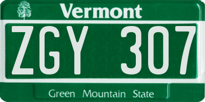 VT license plate ZGY307