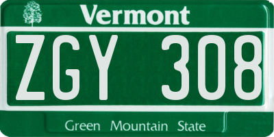 VT license plate ZGY308