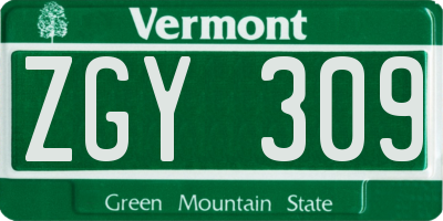 VT license plate ZGY309