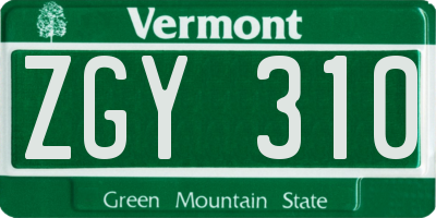 VT license plate ZGY310
