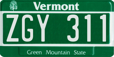 VT license plate ZGY311
