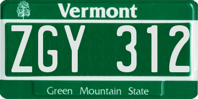 VT license plate ZGY312