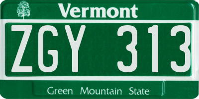 VT license plate ZGY313