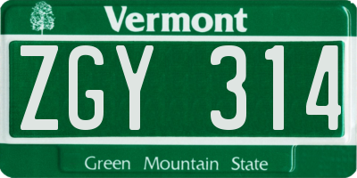 VT license plate ZGY314