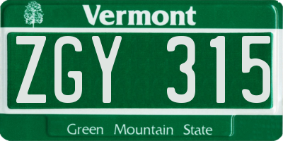 VT license plate ZGY315
