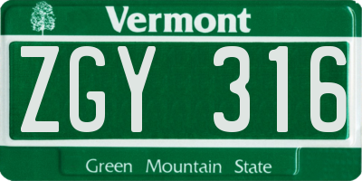 VT license plate ZGY316