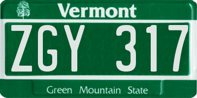 VT license plate ZGY317