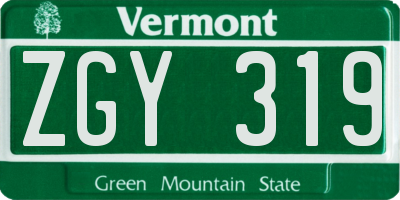 VT license plate ZGY319