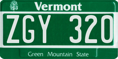 VT license plate ZGY320