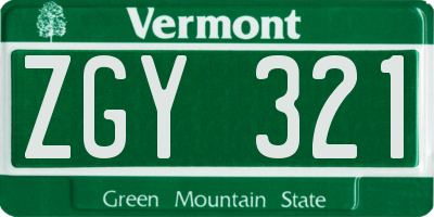 VT license plate ZGY321