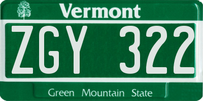 VT license plate ZGY322