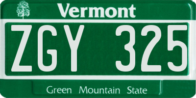 VT license plate ZGY325