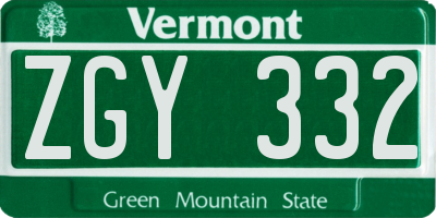 VT license plate ZGY332