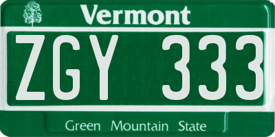 VT license plate ZGY333