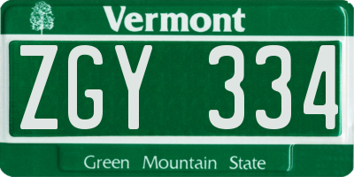 VT license plate ZGY334
