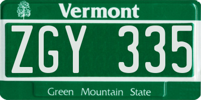 VT license plate ZGY335