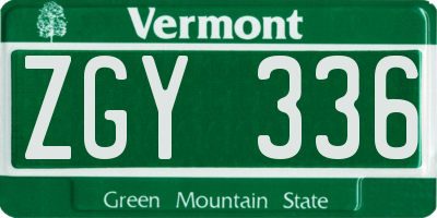 VT license plate ZGY336