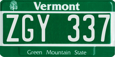 VT license plate ZGY337