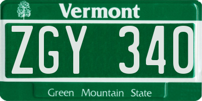 VT license plate ZGY340