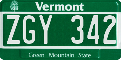 VT license plate ZGY342
