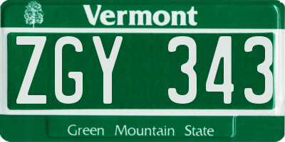 VT license plate ZGY343