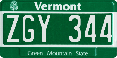VT license plate ZGY344