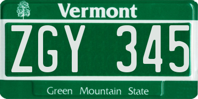 VT license plate ZGY345