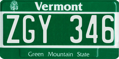 VT license plate ZGY346