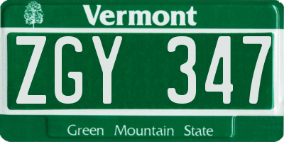 VT license plate ZGY347