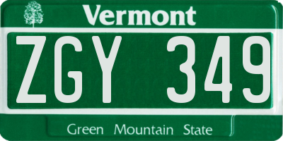 VT license plate ZGY349