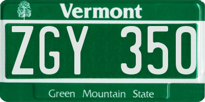 VT license plate ZGY350