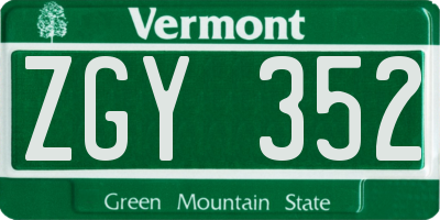 VT license plate ZGY352