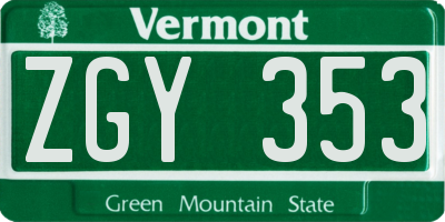VT license plate ZGY353