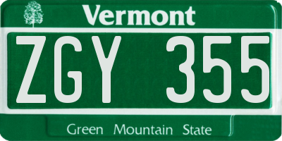 VT license plate ZGY355