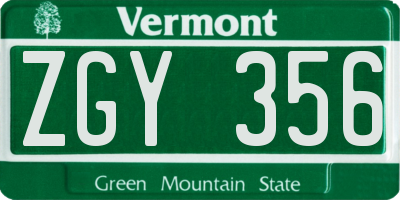 VT license plate ZGY356
