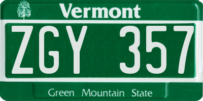 VT license plate ZGY357