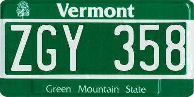 VT license plate ZGY358