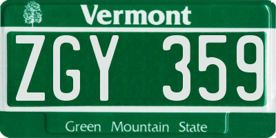 VT license plate ZGY359